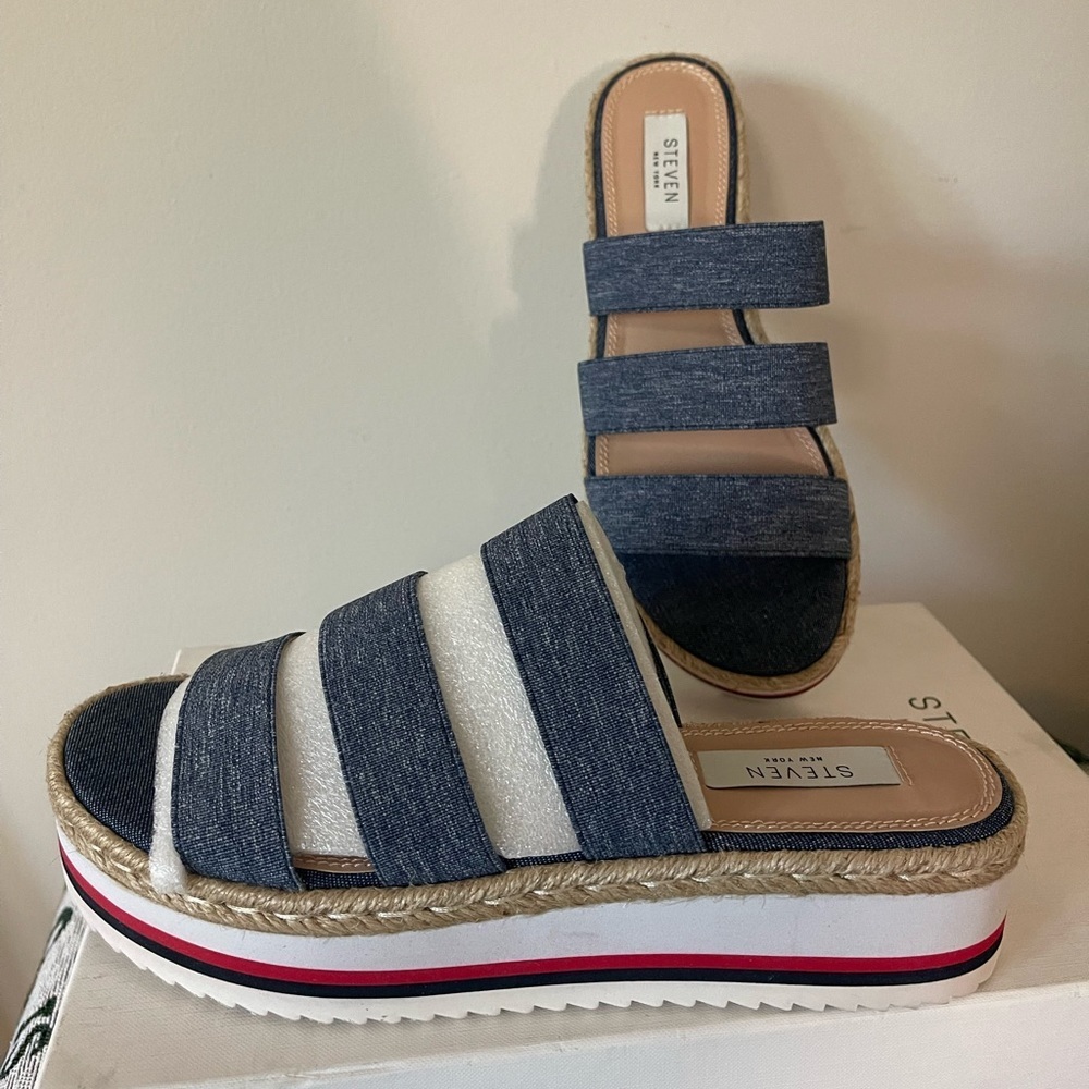 Steven By Steve Madden Blue Denim Platform Wedge Slides